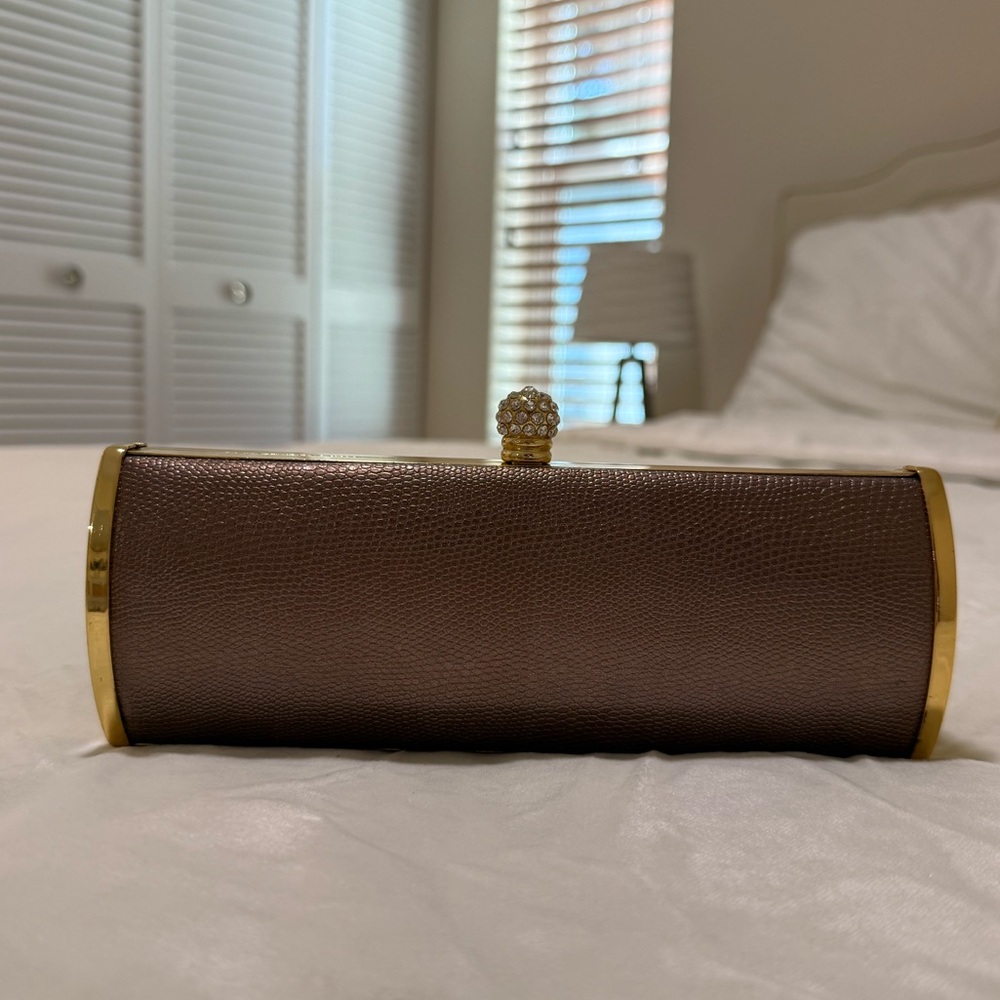 Elegant Brown Clutch with Gold Accents